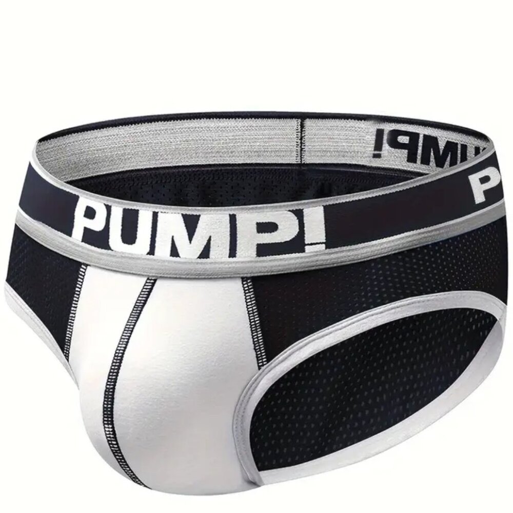 PUMP! Men Color Block Breathable Cotton Briefs XXLarge Navy Blue w Gray trim XXL